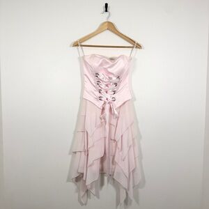 Jessica McClintock Light Pink Asymmetrical Dress with Corset Detail